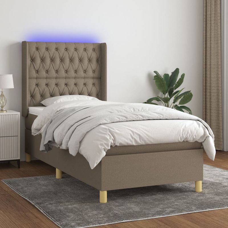 Casa si Gradina - Mobilier - Paturi si accesorii - Paturi - Pat cu arcuri, saltea si LED, Gri taupe, 100x200 cm, textil - Infinity.ro