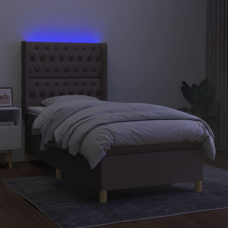 Casa si Gradina - Mobilier - Paturi si accesorii - Paturi - Pat cu arcuri, saltea si LED, Gri taupe, 100x200 cm, textil - Infinity.ro