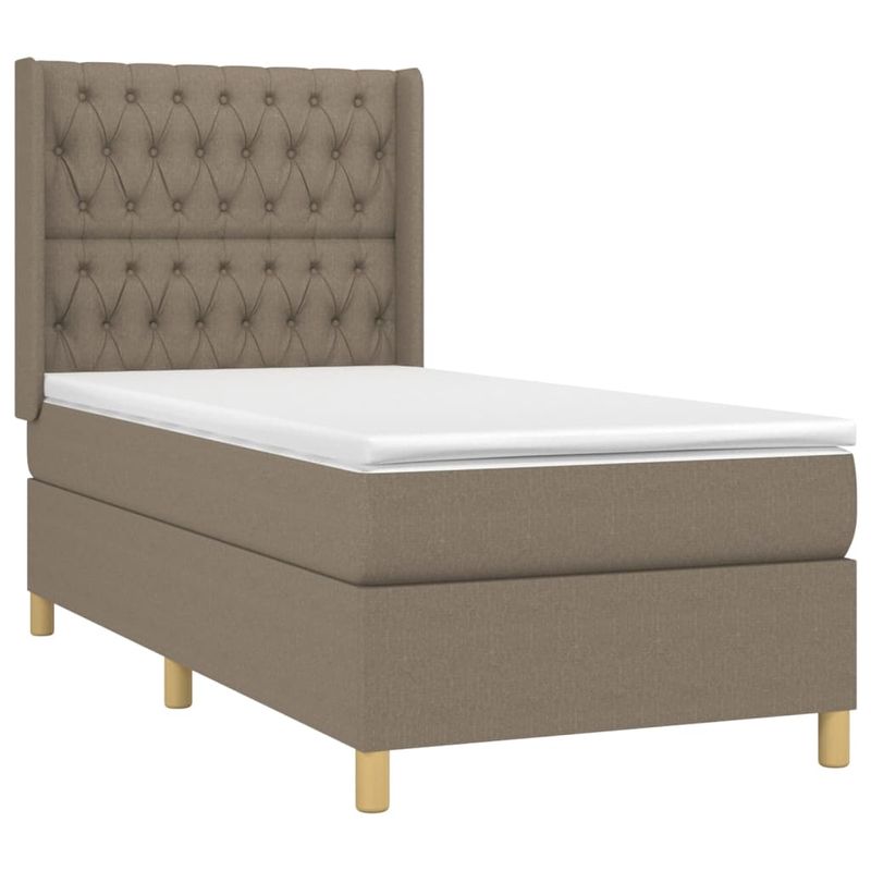 Casa si Gradina - Mobilier - Paturi si accesorii - Paturi - Pat cu arcuri, saltea si LED, Gri taupe, 100x200 cm, textil - Infinity.ro