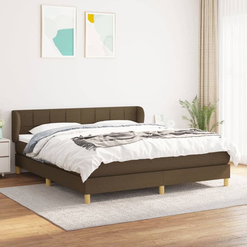 Casa si Gradina - Mobilier - Paturi si accesorii - Paturi - Pat box spring cu saltea, maro inchis, 160x200 cm, textil - Infinity.ro
