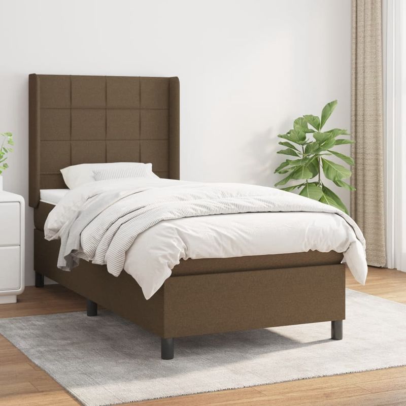 Casa si Gradina - Mobilier - Paturi si accesorii - Paturi - Pat box spring cu saltea, maro inchis, 90x200 cm, textil - Infinity.ro