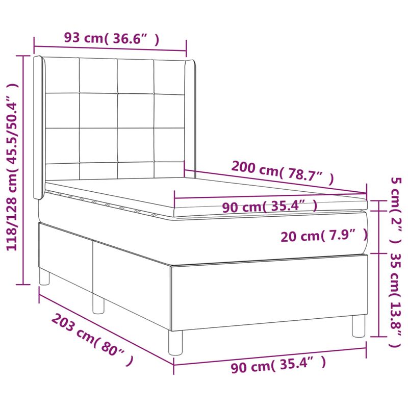 Casa si Gradina - Mobilier - Paturi si accesorii - Paturi - Pat box spring cu saltea, maro inchis, 90x200 cm, textil - Infinity.ro
