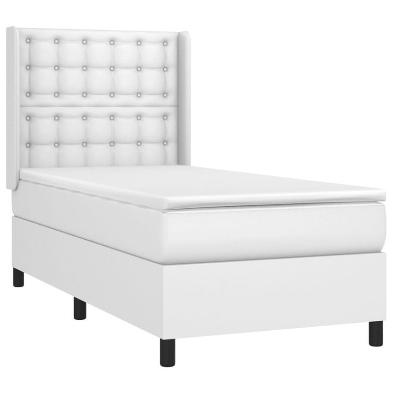 Casa si Gradina - Mobilier - Paturi si accesorii - Paturi - Pat box spring cu saltea, alb, 90x190 cm, piele ecologica - Infinity.ro