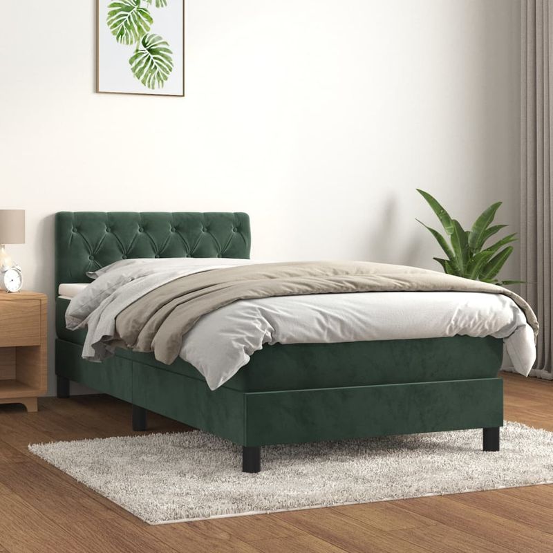Casa si Gradina - Mobilier - Paturi si accesorii - Paturi - Pat box spring cu saltea, verde inchis, 80x200 cm, catifea - Infinity.ro