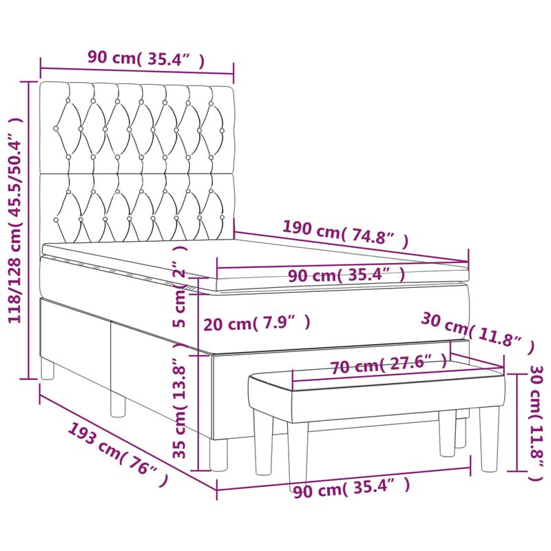 Casa si Gradina - Mobilier - Paturi si accesorii - Paturi - Pat box spring cu saltea, maro inchis, 90x190 cm, textil - Infinity.ro