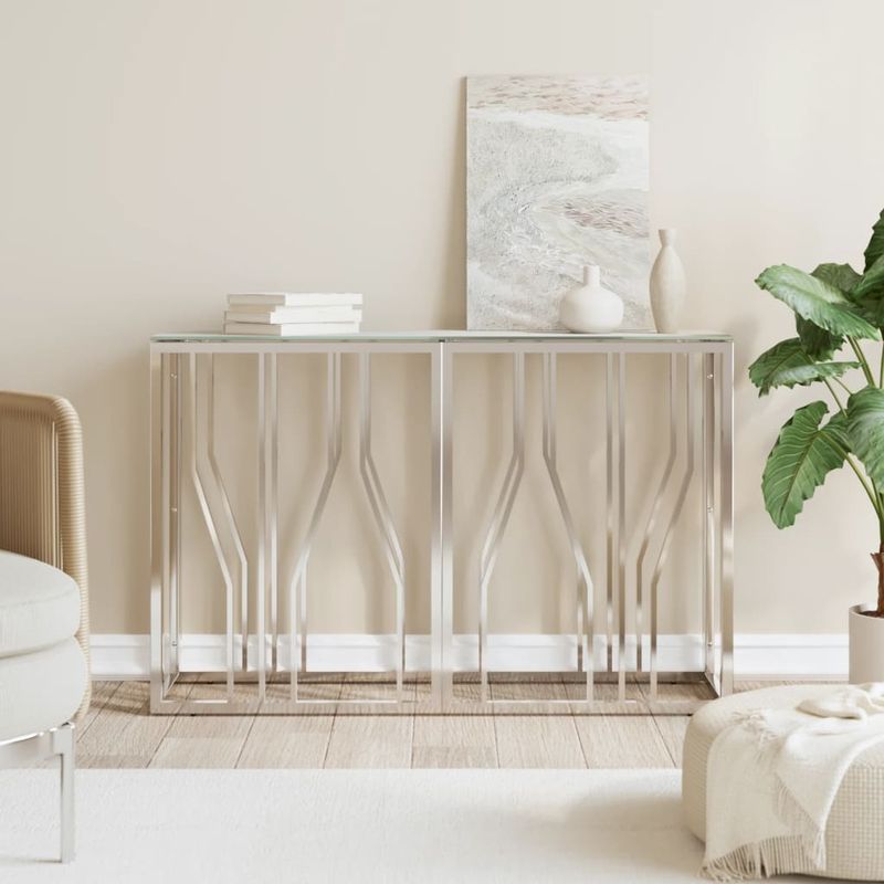 Casa si Gradina - Mobilier - Comode si corpuri - Console - Masa consola, argintiu, 110x30x70 cm, otel inoxidabil si sticla - Infinity.ro