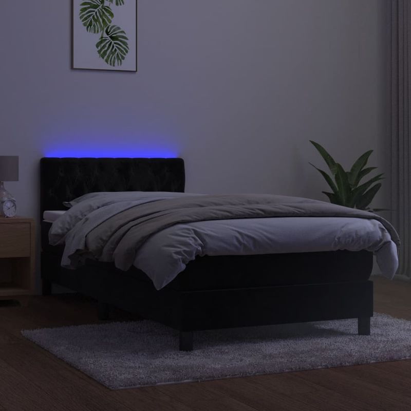 Casa si Gradina - Mobilier - Paturi si accesorii - Paturi - Pat cu arcuri, saltea si LED, negru, 90x200 cm, catifea - Infinity.ro