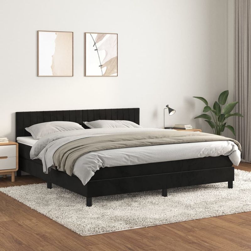 Casa si Gradina - Mobilier - Paturi si accesorii - Paturi - Pat box spring cu saltea, negru, 160x200 cm, catifea - Infinity.ro