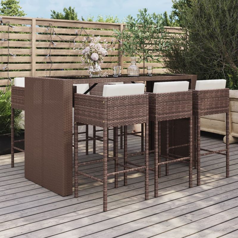Casa si Gradina - Gradina si terasa - Mobilier exterior - Seturi mobila gradina - Set de bar pentru gradina cu perne, 7 piese, maro, poliratan - Infinity.ro