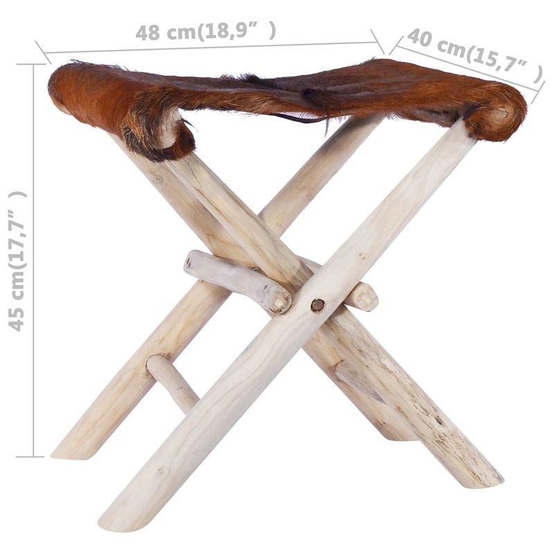 Casa si Gradina - Mobilier - Scaune si fotolii - Tabureti - Taburet pliant, piele naturala si lemn masiv de tec - Infinity.ro
