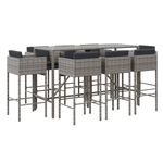 Casa si Gradina - Gradina si terasa - Mobilier exterior - Seturi mobila gradina - Set mobilier bar de gradina, cu perne, 9 piese, gri, poliratan - Infinity.ro