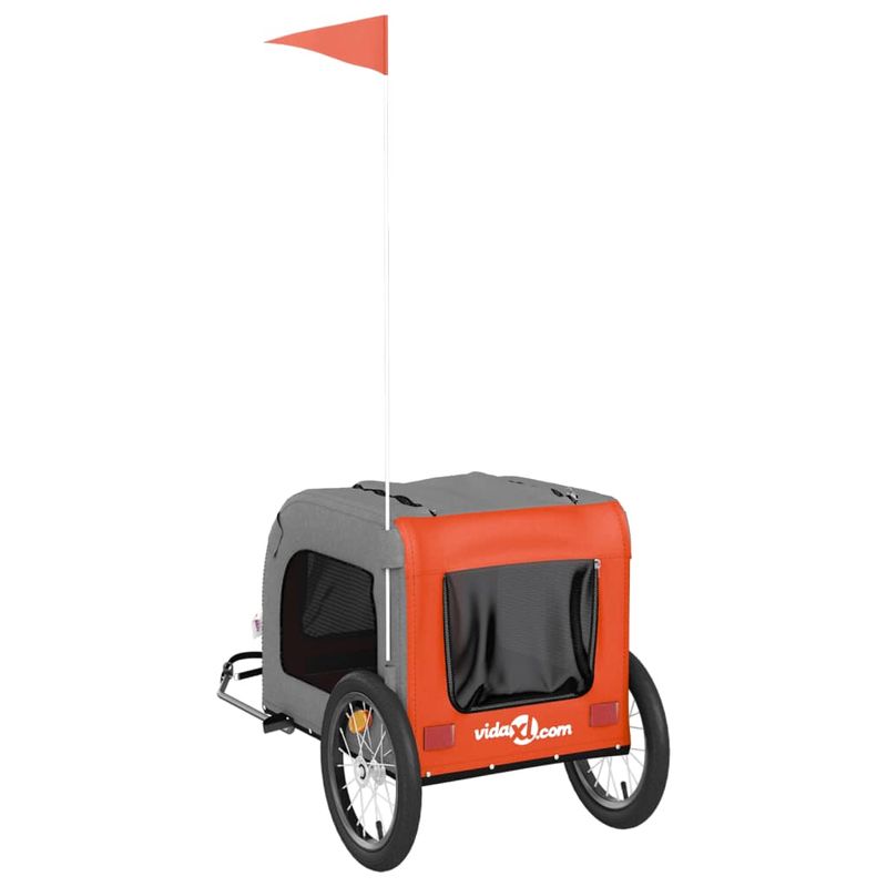 Petshop - Accesorii petshop - Culcusuri si custi - Genti si articole transport - Remorca de bicicleta animale portocaliu/gri, textil oxford/fier, mărime 125x64x66 cm - Infinity.ro
