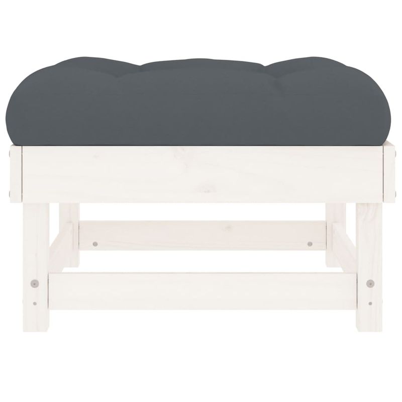 Casa si Gradina - Gradina si terasa - Mobilier exterior - Canapele si fotolii gradina - Taburet de gradina cu perna, alb, lemn masiv de pin - Infinity.ro