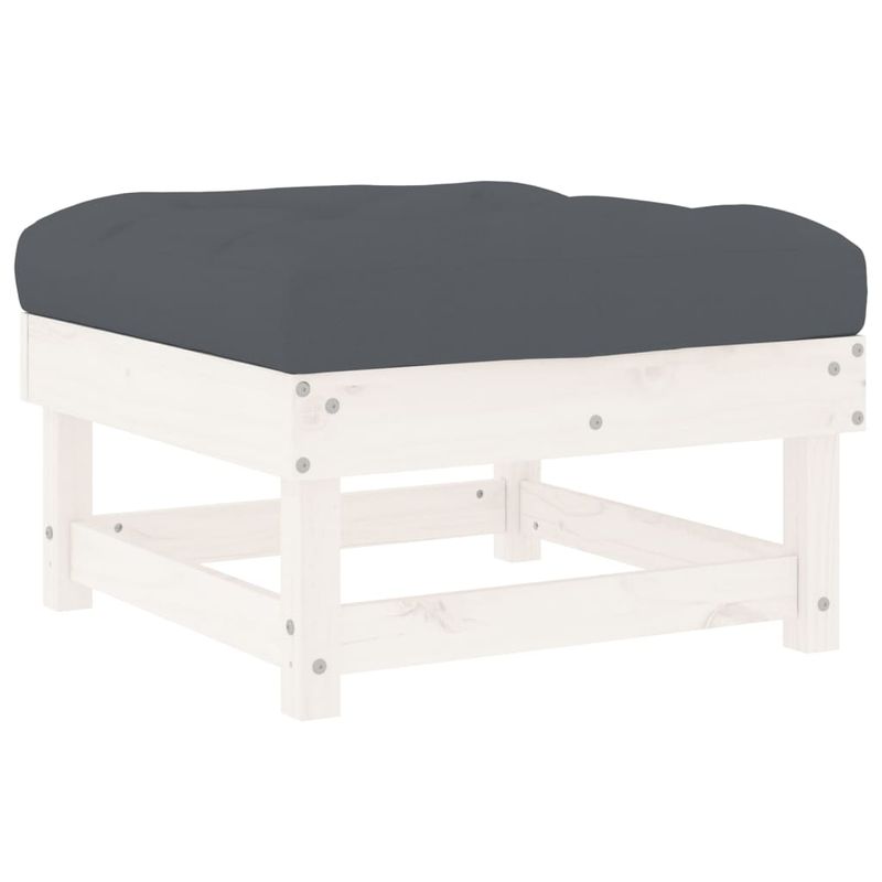 Casa si Gradina - Gradina si terasa - Mobilier exterior - Canapele si fotolii gradina - Taburet de gradina cu perna, alb, lemn masiv de pin - Infinity.ro