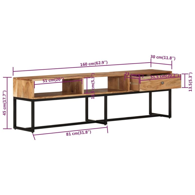 Casa si Gradina - Mobilier - Comode si corpuri - Comode - Comoda TV, 160x30x45 cm, lemn masiv de acacia - Infinity.ro