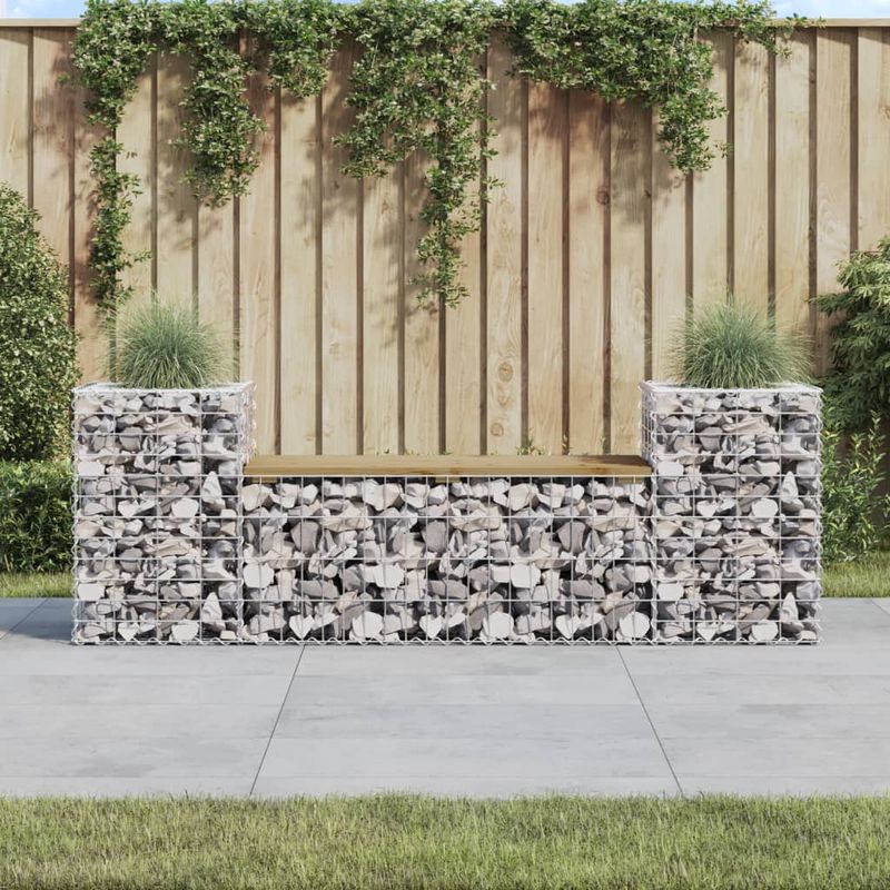 Casa si Gradina - Gradina si terasa - Mobilier exterior - Bancute de gradina - Banca de gradina cu gabion, 183x41x60,5 cm, lemn pin impregnat - Infinity.ro