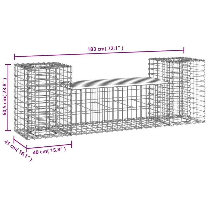 Casa si Gradina - Gradina si terasa - Mobilier exterior - Bancute de gradina - Banca de gradina cu gabion, 183x41x60,5 cm, lemn pin impregnat - Infinity.ro