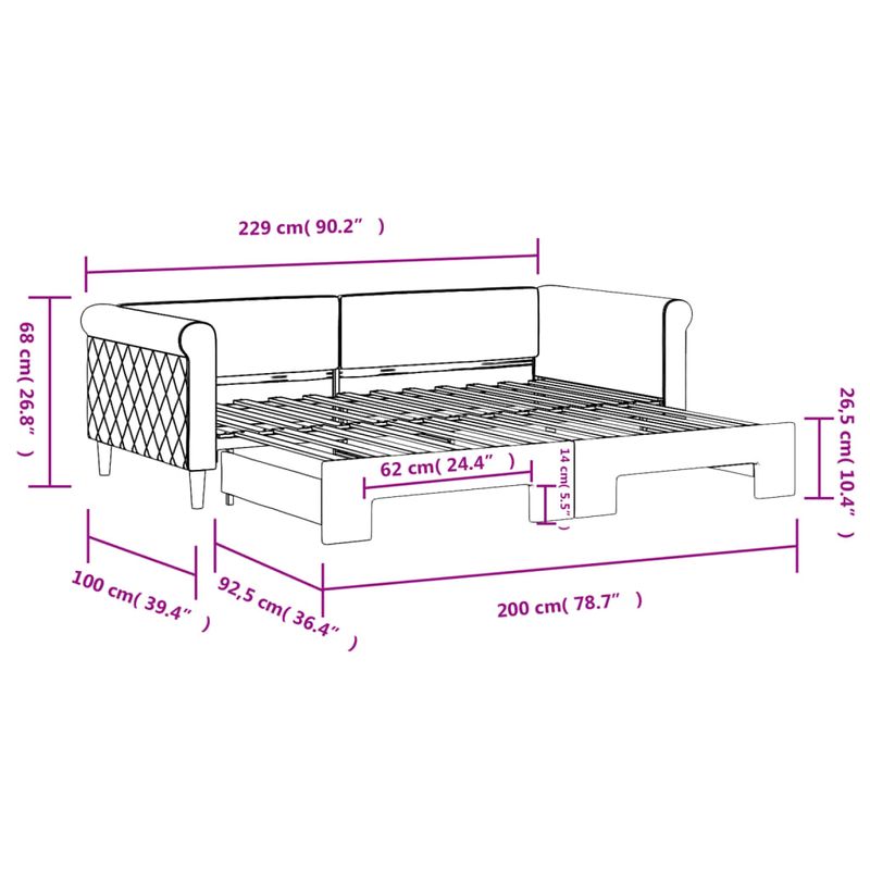 Casa si Gradina - Mobilier - Paturi si accesorii - Paturi - Pat de zi cu extensie, verde inchis, 90x200 cm, catifea - Infinity.ro