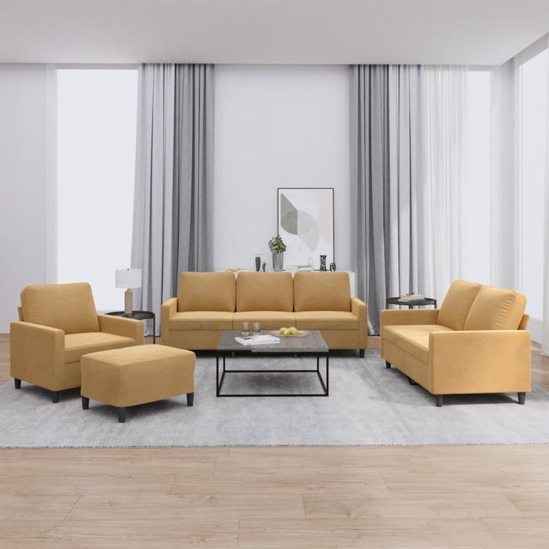 Casa si Gradina - Mobilier - Seturi de mobilier - Seturi living - Set de canapele cu perne, 4 piese, maro, catifea - Infinity.ro
