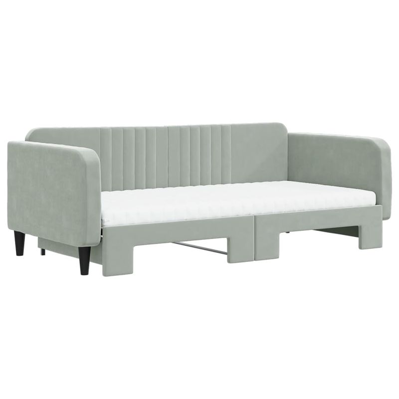 Casa si Gradina - Mobilier - Paturi si accesorii - Paturi - Pat de zi cu extensie si saltele gri deschis 100x200 cm catifea - Infinity.ro