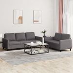 Casa si Gradina - Mobilier - Seturi de mobilier - Seturi living - Set de canapele cu perne, 2 piese, gri, piele ecologica - Infinity.ro