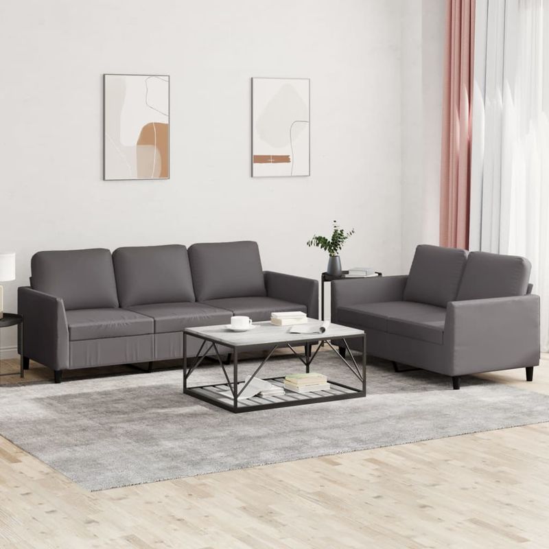 Casa si Gradina - Mobilier - Seturi de mobilier - Seturi living - Set de canapele cu perne, 2 piese, gri, piele ecologica - Infinity.ro
