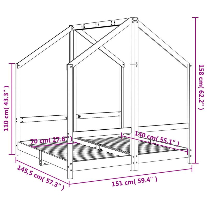 Casa si Gradina - Mobilier - Mobilier copii - Patuturi copii - Cadru de pat pentru copii, 2x(70x140) cm, lemn masiv de pin - Infinity.ro