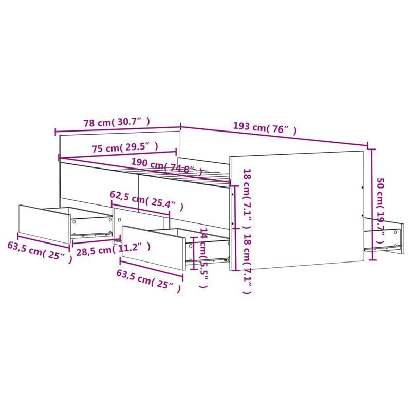Casa si Gradina - Mobilier - Paturi si accesorii - Paturi - Cadru de pat cu tablie la cap/picioare, stejar maro, 75x190 cm - Infinity.ro