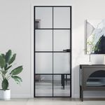 Casa si Gradina - Constructii - Usi interior, exterior si garaj - Usi interior - Usa de interior negru 83x201,5 cm sticla securiz./aluminiu slim, negru și transparent și mat, model 4x2 grilaje - Infinity.ro