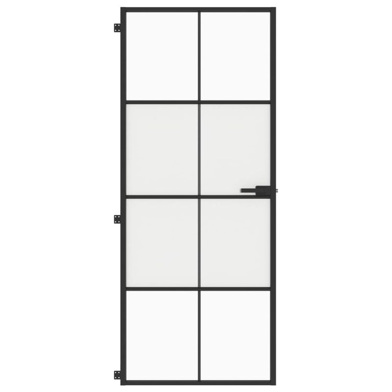 Casa si Gradina - Constructii - Usi interior, exterior si garaj - Usi interior - Usa de interior negru 83x201,5 cm sticla securiz./aluminiu slim, negru și transparent și mat, model 4x2 grilaje - Infinity.ro