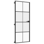 Casa si Gradina - Constructii - Usi interior, exterior si garaj - Usi interior - Usa de interior negru 83x201,5 cm sticla securiz./aluminiu slim, negru și transparent și mat, model 4x2 grilaje - Infinity.ro