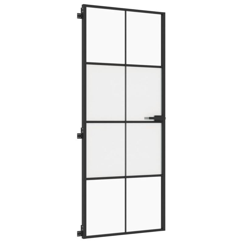 Casa si Gradina - Constructii - Usi interior, exterior si garaj - Usi interior - Usa de interior negru 83x201,5 cm sticla securiz./aluminiu slim, negru și transparent și mat, model 4x2 grilaje - Infinity.ro