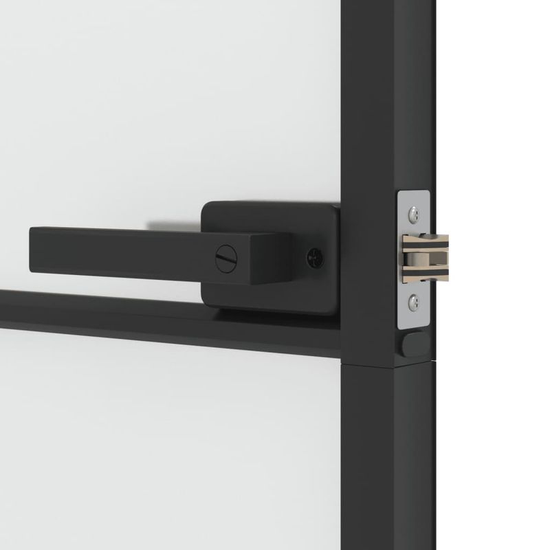 Casa si Gradina - Constructii - Usi interior, exterior si garaj - Usi interior - Usa de interior negru 83x201,5 cm sticla securiz./aluminiu slim, negru și transparent și mat, model 4x2 grilaje - Infinity.ro