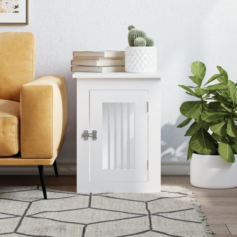 Petshop - Accesorii petshop - Culcusuri si custi - Custi interior si exterior - Mobilier tip lada pentru caini, alb, 45x62x59 cm lemn prelucrat - Infinity.ro