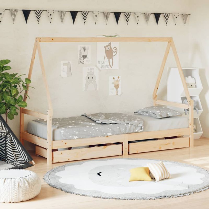 Casa si Gradina - Mobilier - Mobilier copii - Patuturi copii - Cadru pat copii cu sertare, 80x200 cm, lemn masiv de pin - Infinity.ro