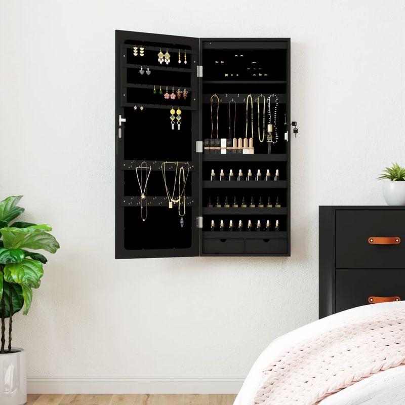 Casa si Gradina - Mobilier - Dulapuri si sifoniere - Dulapuri - Dulap de bijuterii cu oglinda si lumini LED, de perete, negru - Infinity.ro