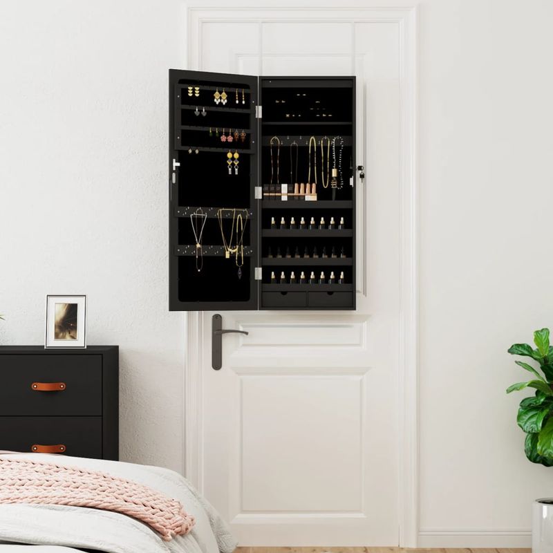 Casa si Gradina - Mobilier - Dulapuri si sifoniere - Dulapuri - Dulap de bijuterii cu oglinda si lumini LED, de perete, negru - Infinity.ro