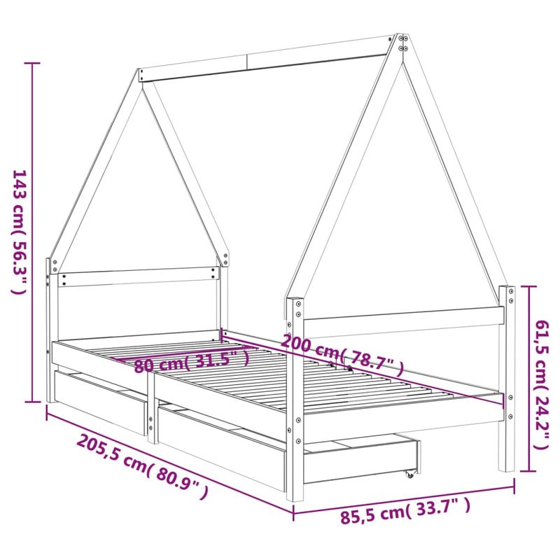 Casa si Gradina - Mobilier - Mobilier copii - Patuturi copii - Cadru pat copii cu sertare, 80x200 cm, lemn masiv de pin - Infinity.ro