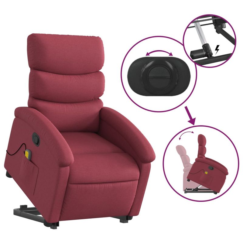 Ingrijire personala si Cosmetice - Sanatate si wellness - Articole wellness - Fotolii de masaj - Fotoliu rabatabil de masaj cu ridicare, rosu vin, textil - Infinity.ro