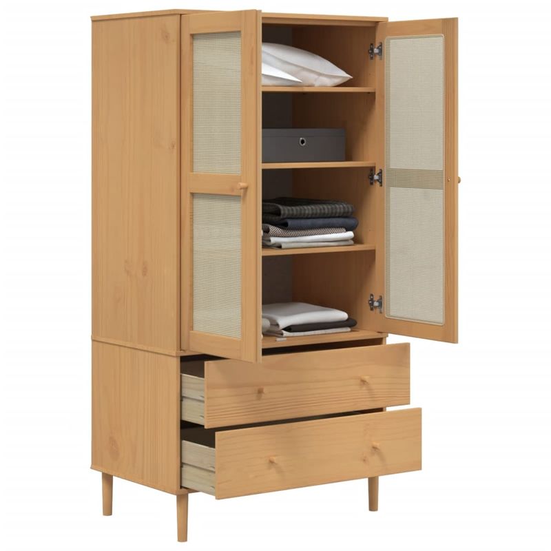 Casa si Gradina - Mobilier - Dulapuri si sifoniere - Sifoniere - Sifonier SENJA, aspect ratan maro, 90x55x175 cm, lemn masiv pin - Infinity.ro