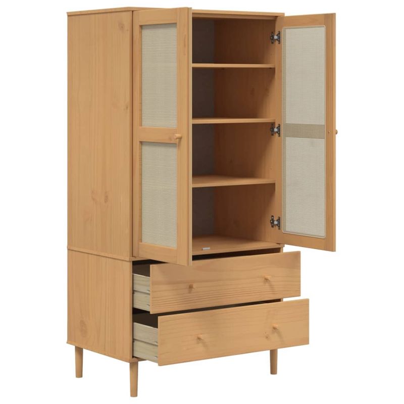 Casa si Gradina - Mobilier - Dulapuri si sifoniere - Sifoniere - Sifonier SENJA, aspect ratan maro, 90x55x175 cm, lemn masiv pin - Infinity.ro