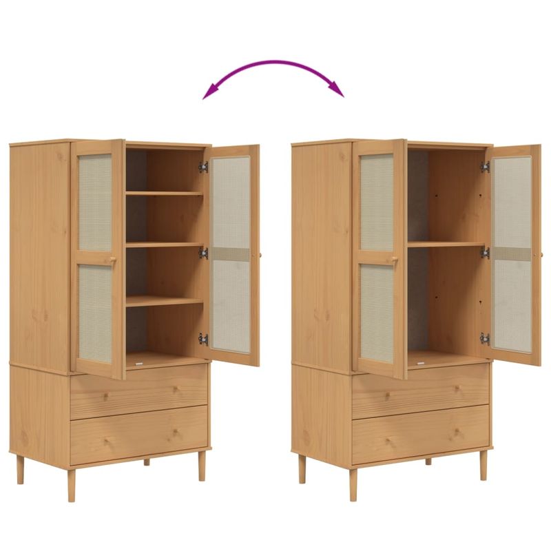 Casa si Gradina - Mobilier - Dulapuri si sifoniere - Sifoniere - Sifonier SENJA, aspect ratan maro, 90x55x175 cm, lemn masiv pin - Infinity.ro