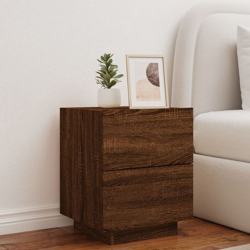 Casa si Gradina - Mobilier - Comode si corpuri - Noptiere - Noptiera cu lumini LED, stejar maro, lemn prelucrat - Infinity.ro