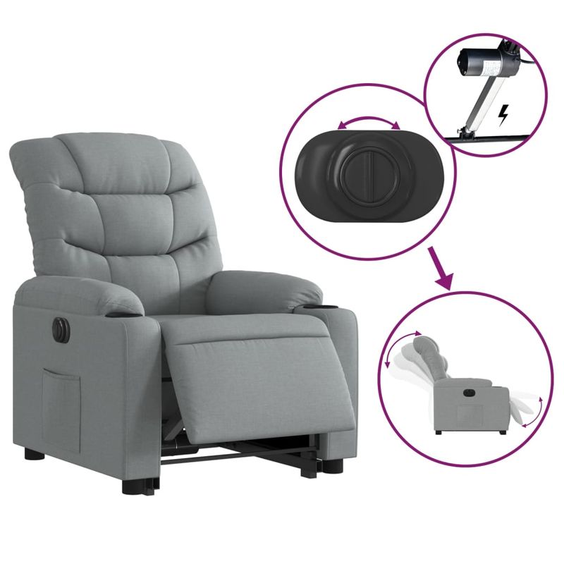 Casa si Gradina - Mobilier - Scaune si fotolii - Fotolii - Fotoliu electric rabatabil cu ridicare, gri deschis, textil - Infinity.ro