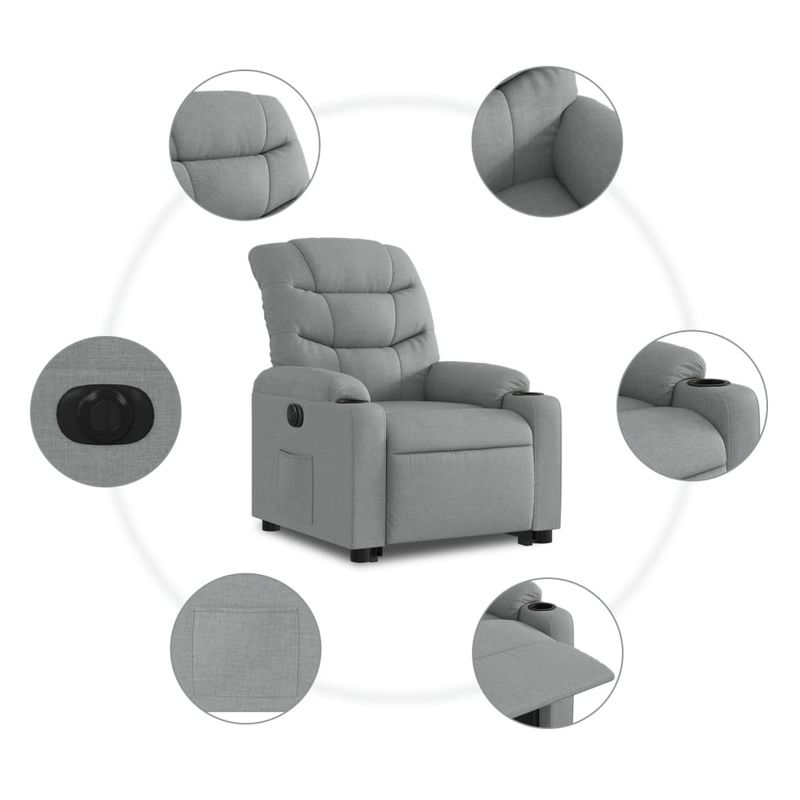 Casa si Gradina - Mobilier - Scaune si fotolii - Fotolii - Fotoliu electric rabatabil cu ridicare, gri deschis, textil - Infinity.ro