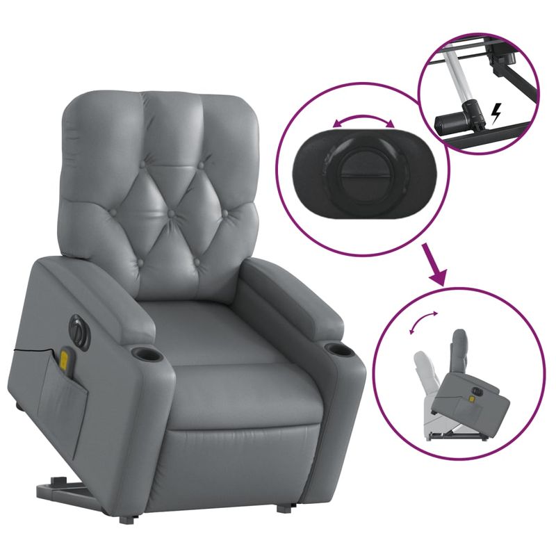 Ingrijire personala si Cosmetice - Sanatate si wellness - Articole wellness - Fotolii de masaj - Fotoliu masaj rabatabil electric cu ridicare, gri, piele eco - Infinity.ro
