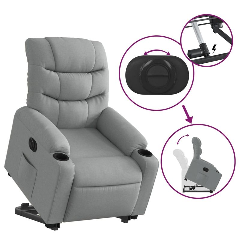 Casa si Gradina - Mobilier - Scaune si fotolii - Fotolii - Fotoliu electric rabatabil cu ridicare, gri deschis, textil - Infinity.ro
