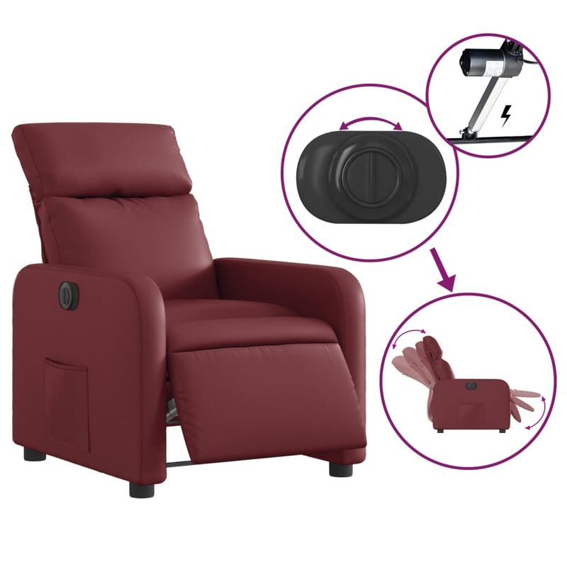 Casa si Gradina - Mobilier - Scaune si fotolii - Fotolii - Fotoliu rabatabil electric, rosu vin, piele ecologica - Infinity.ro