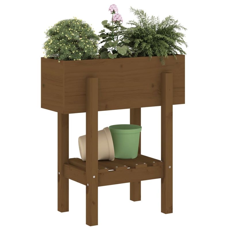 Casa si Gradina - Gradinarit si plante - Plante si ghivece - Ghivece si suporturi - Jardiniera de gradina, maro miere, 62x30x69 cm, lemn masiv pin - Infinity.ro
