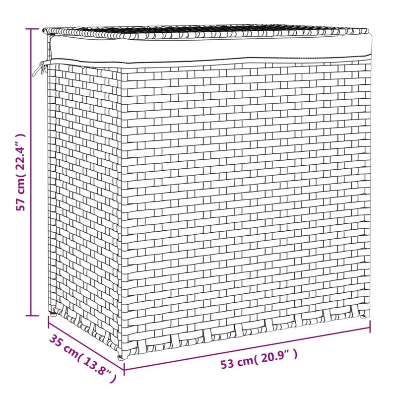 Market - Spalare si intretinere rufe - Uscatoare de rufe si accesorii - Cos de rufe cu 2 sectiuni, gri, 53x35x57 cm, poliratan - Infinity.ro